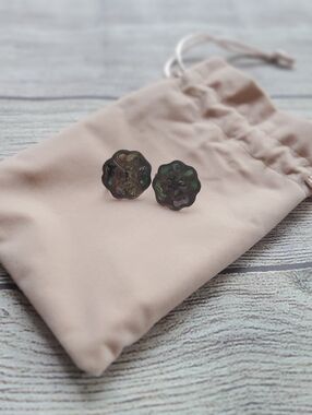 Vintage Iridescent Floral Abalone Shell Twist-back Earrings